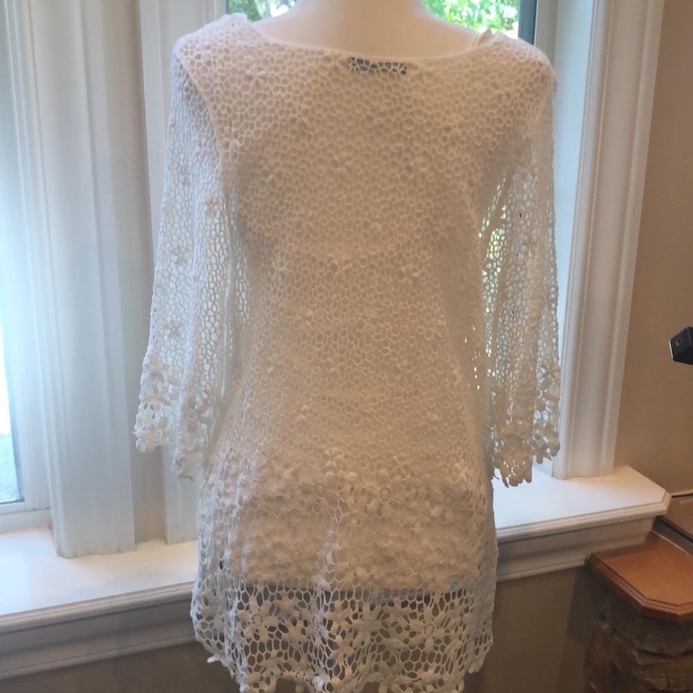 AMANDA BLU White Lace 3/5 Sleeve Top w Cami women’s large - Picture 14 of 17